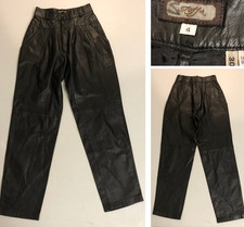 vtg Ladies TOFFS Black SOFT Leather Pants Sz 4 High Waist Pleated Pants