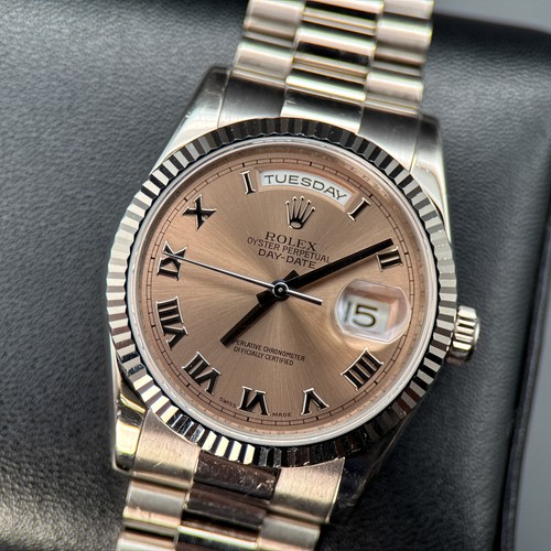 Rolex Day-Date 118239 Salmon Roman Dial White Gold Automatic 36mm Watch - 2008