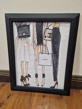Framed Wall Art 3 Ladies With Chanel Bags 35cm x 27.5cm
