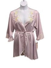Linea Donatella Size L/XL Lavender Embroidered Satin Wrap Robe Bridal Coquette