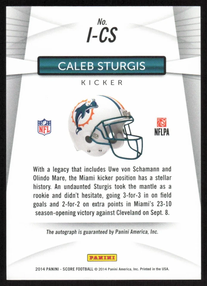 2014 Panini Score Inscriptions Auto #I-CS Caleb Sturgis Miami Dolphins - Image 2 of 2