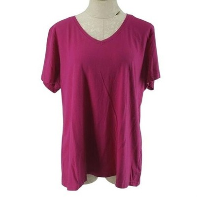 Time & Tru Womens Pink V-Neck T-Shirt XXXL 3XG Short Sleeve Cotton Blend Casual