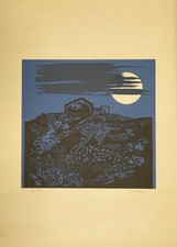 MANLIO BACOSI PAESAGGIO  PAESAGGIO NOTTURNO INCISIONE PROVA ARTISTA