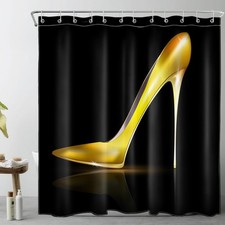 Black and Gold Shower Curtain for Bathroom, Valentines Fashion Girly Modern H...