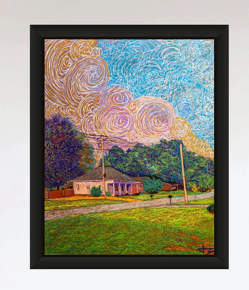 Pintura al óleo original enmarcada My Front Yard 16x20 sobre vidrio acrílico Monet Van Gogh Foto 2 de 3