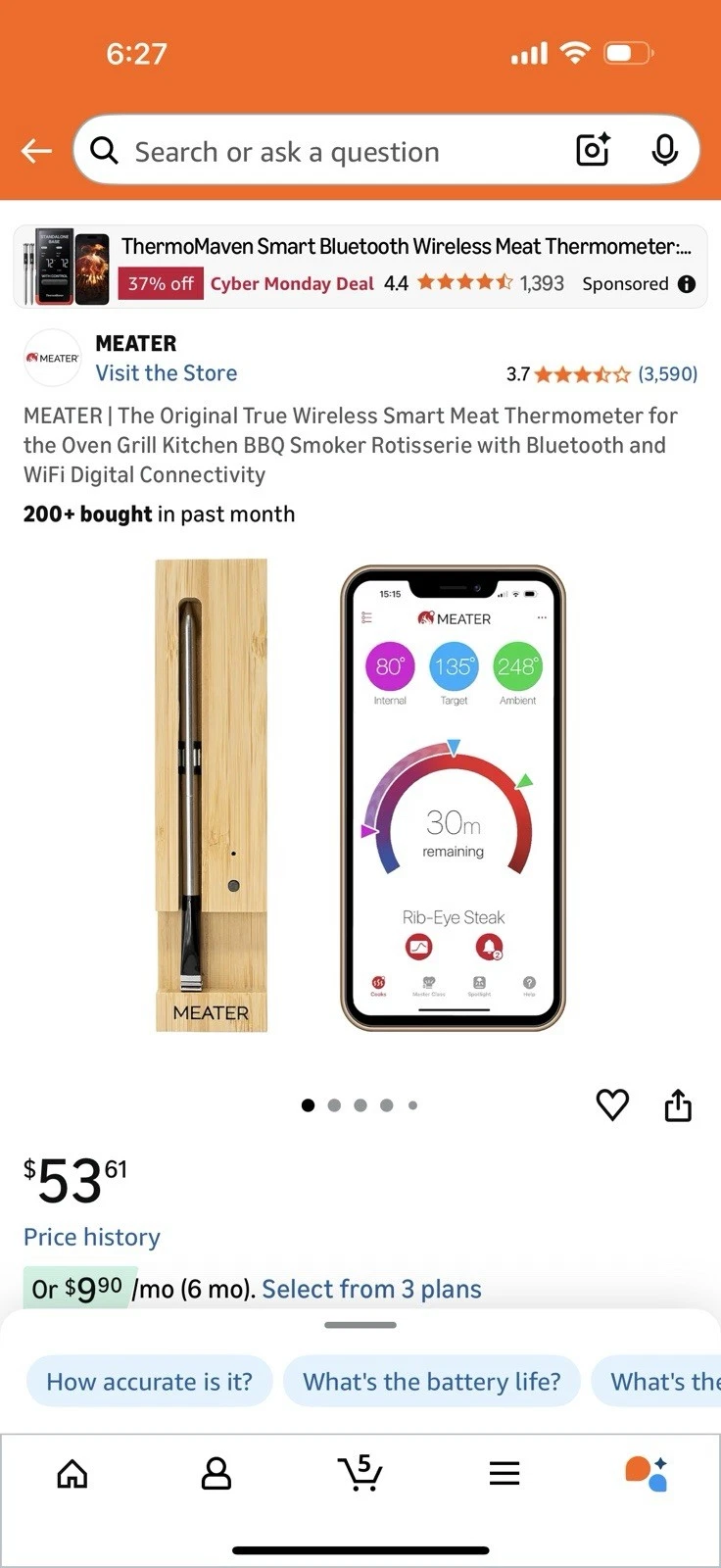 Wireless Smart Meat Thermometer for the Oven Grill Kitchen BBQ Smoker /bluetooth
Opens in a new wind