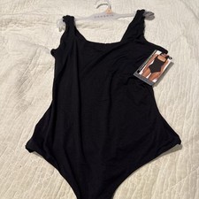 Danskin Square Neck Layering Bodysuit Black Size Small Women  s Thong Back