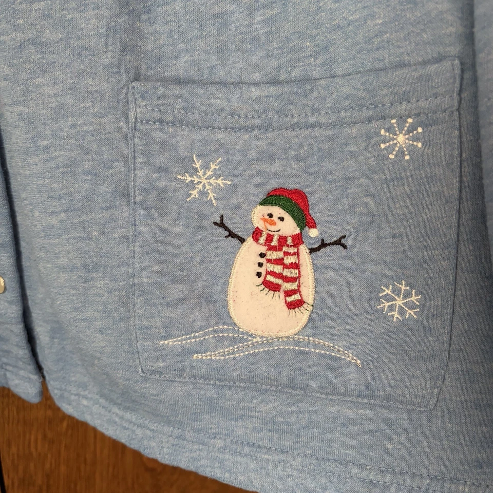 VTG 2X Christmas Snowman Winter Embroidered Long Sleeve Pearl Snap Cardigan 90s - Image 4 of 4