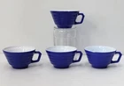 Vintage Hazel Atlas Moderntone Platonite Colbat Blue Teacup Coffee Cup Set Of 4