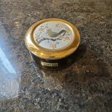 Art of Chokin Trinket Box Japan 24KT Gold Edged Round Gold Lid 9.5cm Bird Flower