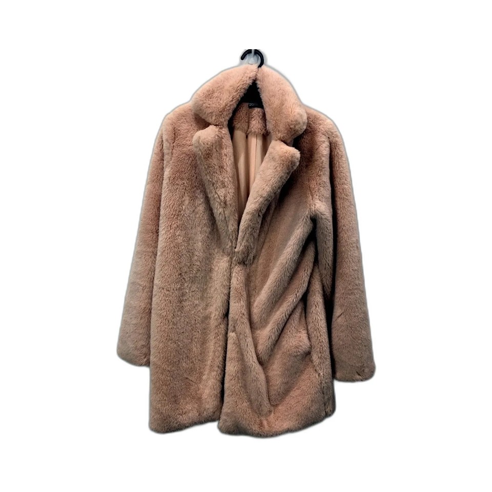 Dotti Womens Long Faux Fur Coat Cozy Stylish Winter Outerwear Pink Sz 8