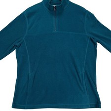 Croft Barrow Pullover Mens Large Teal Blue Long Sleeve 1/4 Zip Pocket Fleece EUC