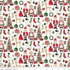 Riley Blake Designs Fabric 1/2 Yard Cut Charming Christmas Santa Tree Stocking
