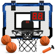 Mini Basketball Hoop with Electronic Scorer 3 Balls/Inflator/Breakaway Rim Blue