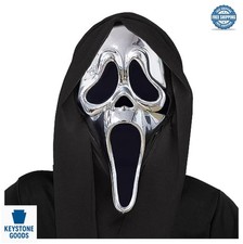 Ghost Face Chrome Mask Adult Standard Size Plastic Half Mask Halloween Costume