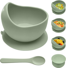 Stay Put Suction Bowls for Babies Kids, Food Grade Silicone Bowl and Spoon Set f