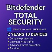 Bitdefender Total Security - 2 Years 10 Devices Windows, MAC, Android 