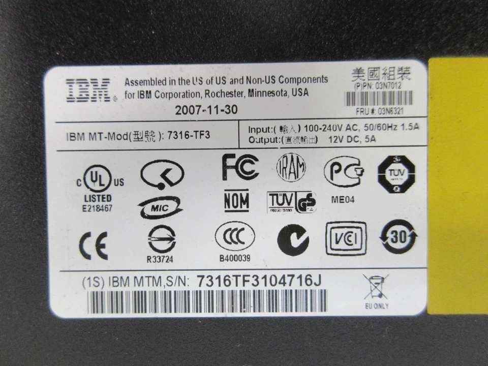 IBM 7316-TF3 Rackmount LCD Monitor Keyboard+Mousepad w/Power Supply + USB - Image 3 of 3