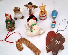 Lot of 8 Vintage Mini  Christmas Tree Ornaments Various materials Rare!