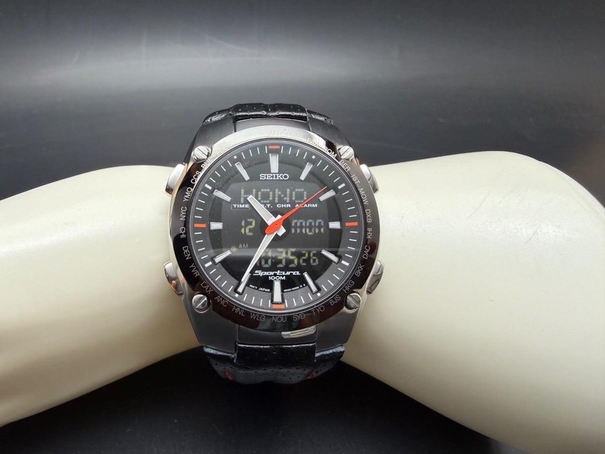 SEIKO Sportura WORLD TIME ソーラー腕時計 Seiko Sportura H023-00C0 World-Timer Watch | eBay