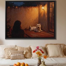 West Highland White Terrier Oil Painting Canvas Print for Cozy Patio Decor