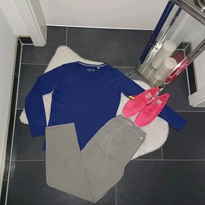 Set outfit 36 38 Basler Chinohose grau schurwolle Sweatpulli royalblau Cecil Top