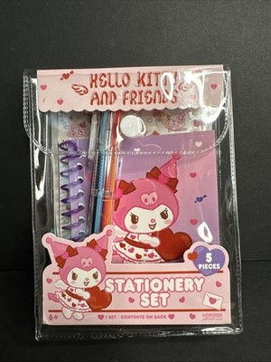 Sanrio Stationary Set Kuromi Hello Kitty 5 Pieces Pen Notebook Stickers NEW