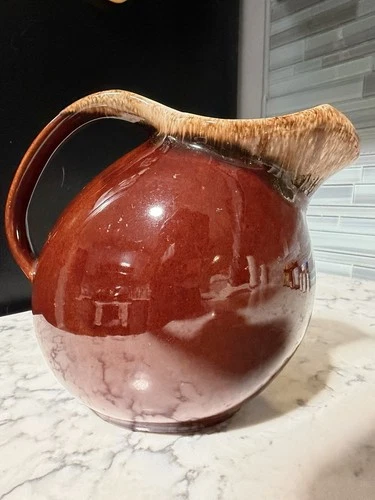 VTG Hull Brown Drip Glaze Pitcher w/Ice Lip Oven Proof  2 Quart USA 64 oz