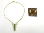 Vtg Signed HOBÉ Rhinestone Costume Jewelry Necklace + Earrings Set Art Deco - 01