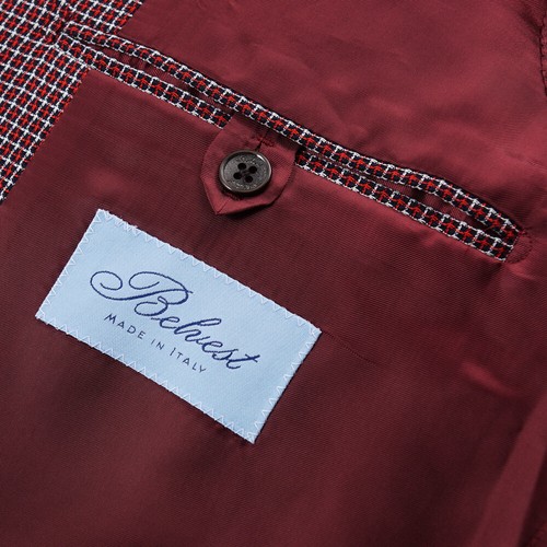 NWT $1495 BELVEST Red-Black Woven Check Cotton Sport Coat Slim-Fit 40R - Picture 9 of 9