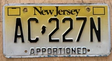NEW JERSEY APPORTIONED SEMI IRP TRAILER LICENSE PLATE " AC 227 N " NJ