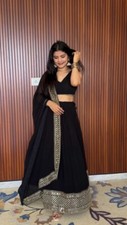 Ethnic Look Faux Georgette Lehenga Choli With Black Dupatta For Women Wear