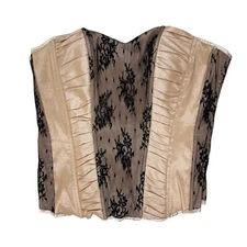 Love Culture Women's Size L Cream Pleated Satin Black Lace Up Corset