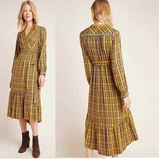 NWT Anthropologie Dalton Wrap Dress Mustard Yellow
