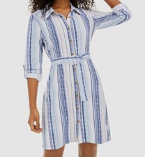 $39 Ultra Flirt Women's Juniors' Blue Striped Roll Tab Shirtdress Size S