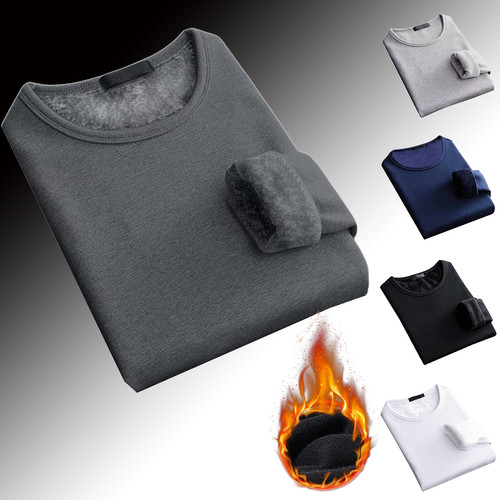 Mens Thermal Underwear Tops Fleece Lined Solid Long Sleeve Running Undershirt