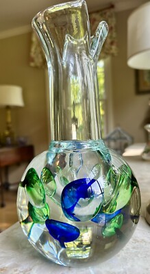 Mid Century Svoboda Blue And Green 1950 s art glass vase space age Czech Bohemia