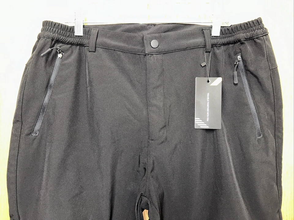 全新带标签男式无品牌黑色雪地滑雪裤拉链口袋羊毛衬里尺寸 US 40 — 第 2/4 张图片