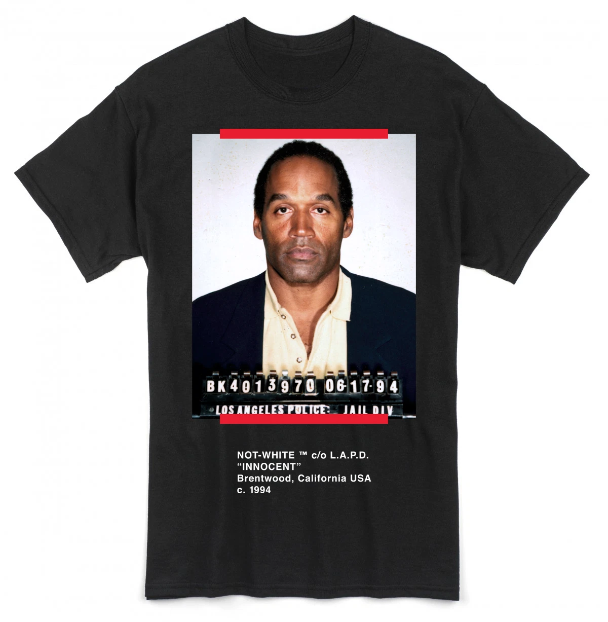 Série NON BLANCHE OJ O.J. Chemise Simpson Trial Guilty 1994 années 90 blanc cassé suprême
