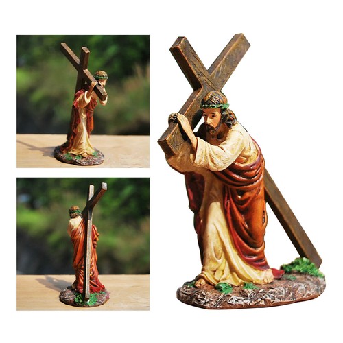 Statue Jesus Cross Crucifix Figurine Christ Catholic Home Sculpture Tabletop - Picture 9 of 13