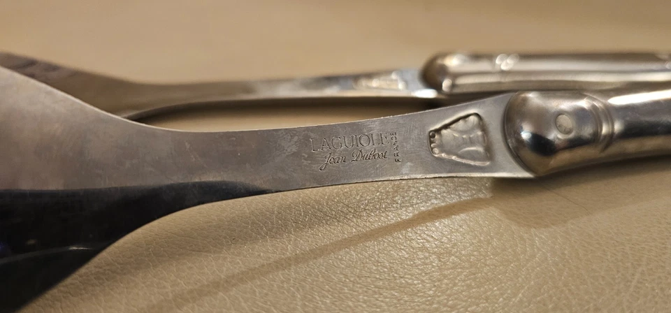 Juego de pares de utensilios para servir ensaladas vintage Laguiole Jean Dubost 10" Francia Foto 3 de 3