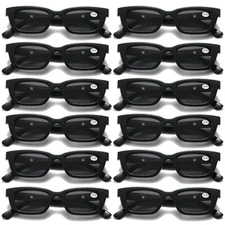 12 PK Black Unisex Full Lens Tinted Sun Readers Reading Sunglasses UV400 Protect