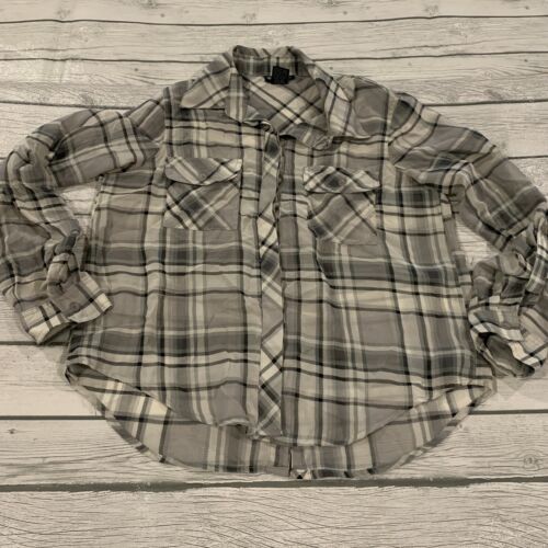 Wet Seal Shirt Womens Small Button Up Sheer Plaid… - image 1