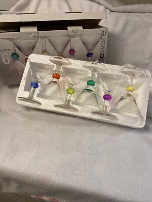 Circleware 4oz  Cordial Glasses With 6 Different Colored Luster Balls New In Box