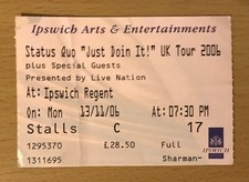 2006 STATUS QUO JUST DOIN IT TOUR IPSWICH UK CONCERT TICKET STUB DOWN DOWN
