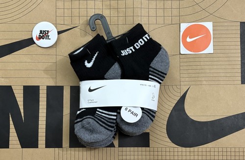 Nike Cushioned ankle Socks 6-pack - Black - Kids XS Youth Shoe Size 7C-10C NWT