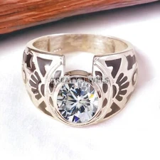 Moissanite Oval Cut Gemstone With 925 Sterling Silver Ring For Men's #A398 *