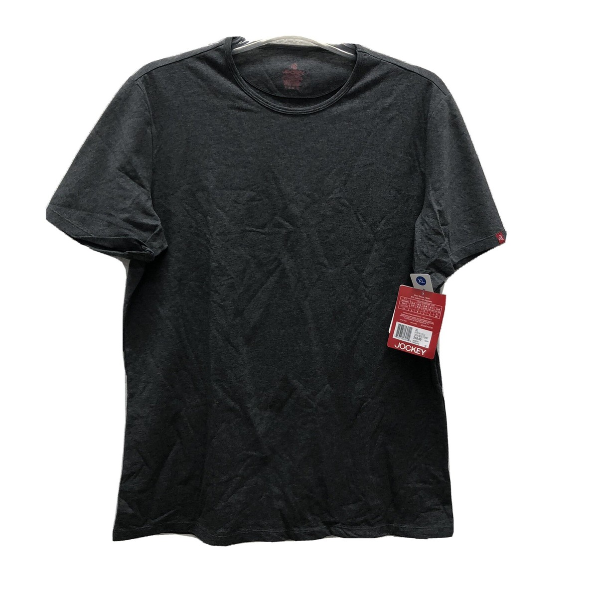 T！ Jockey Mens Sz XL Crew Neck Gray T-Shirt Basic Stretch Athletic