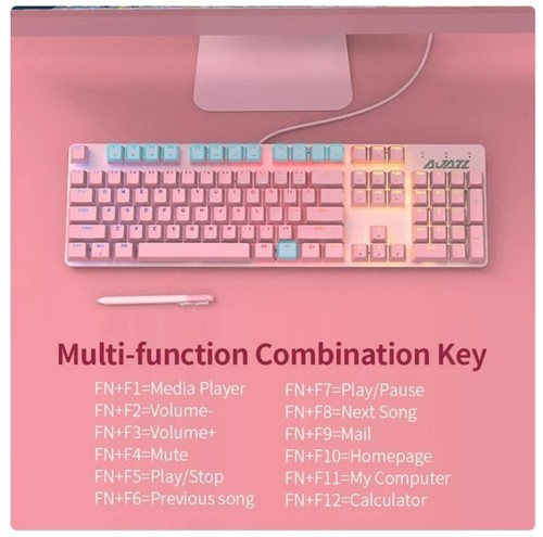 Ajazz 104-key Pink Mechanical Keyboard and Mouse Wired Combo Programming - Picture 2 of 7