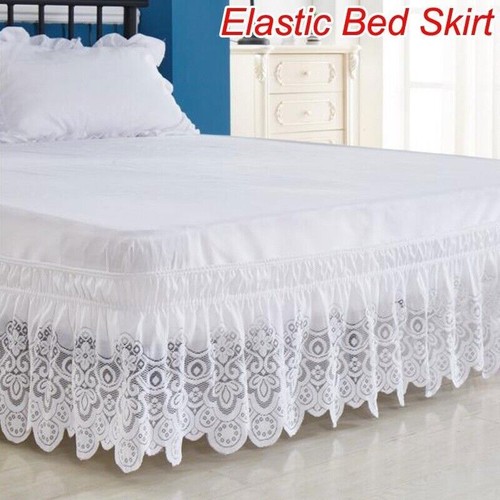 3 Sided Elastic Lace Wrapped 15 Inches Drop Bed Skirt Twin/Full/Queen/King size - Picture 1 of 9